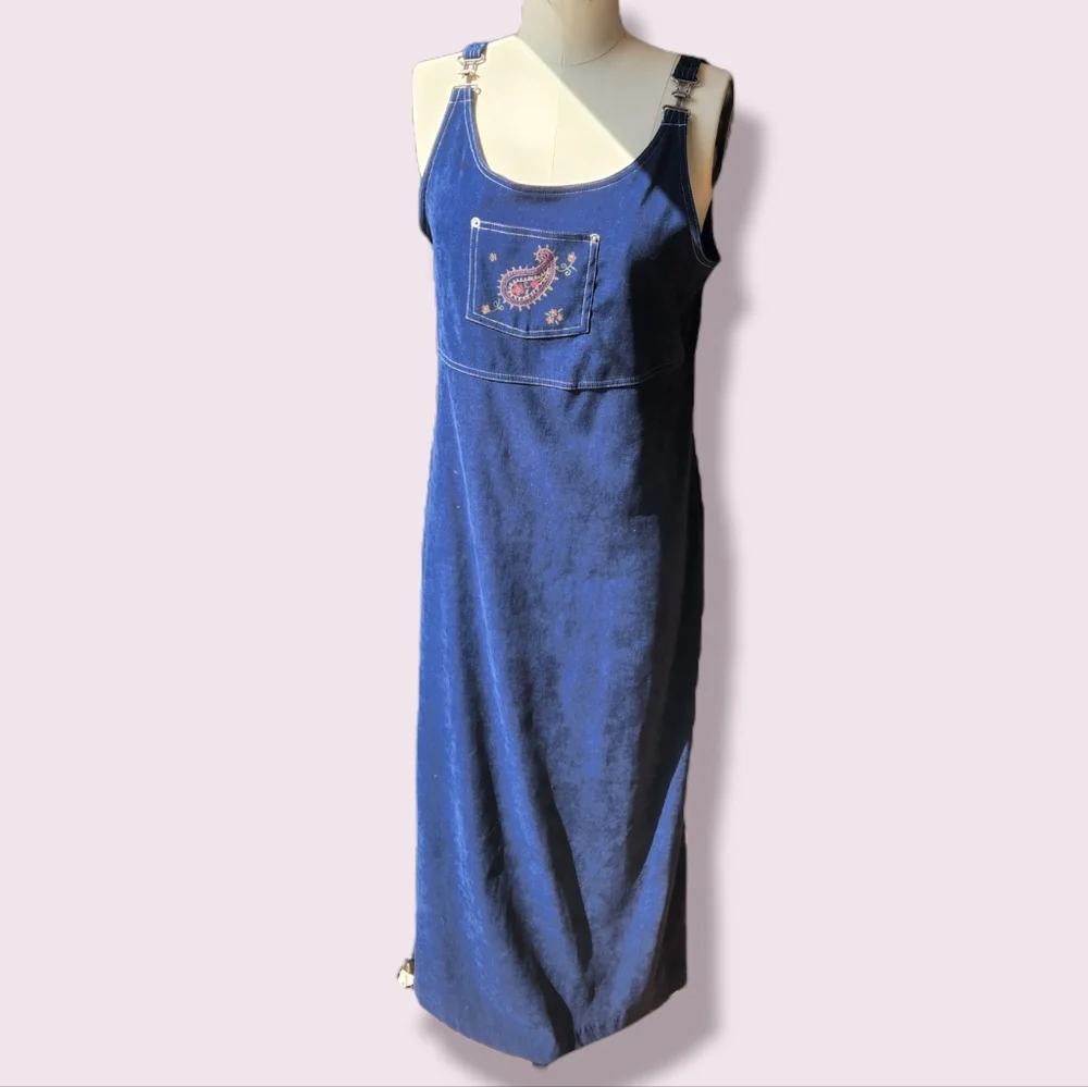 Vintage- 90s Maxi Overall Dress- Size M - Picture 1 of 6